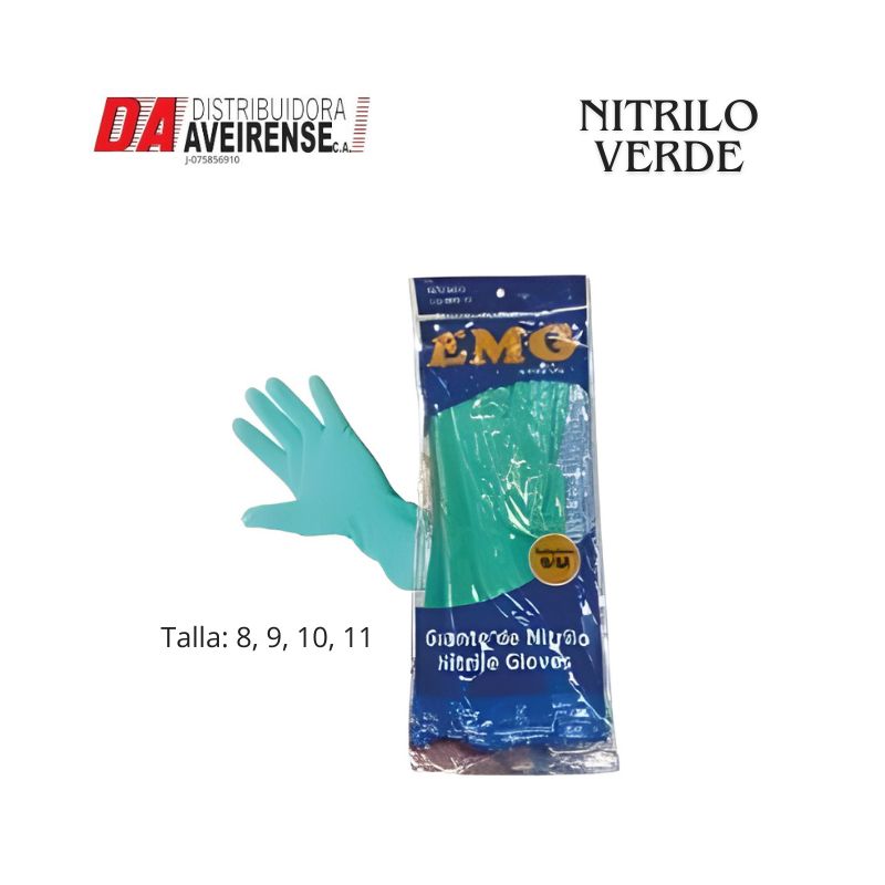 Guantes NITRILO VERDE CALIBRE 18 Talla 8.