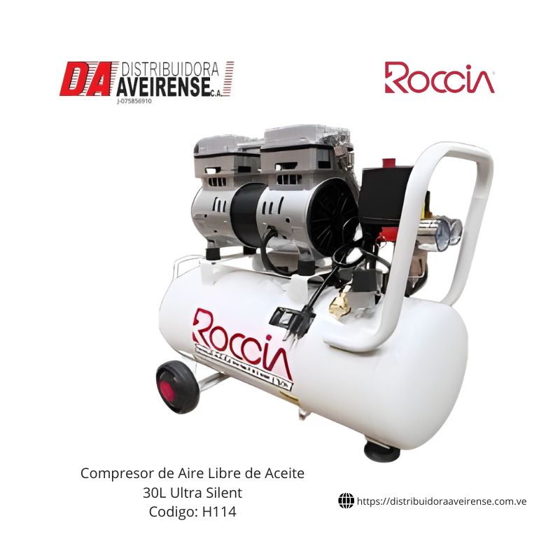 Compresor de Aire Libre de Aceite 30L Ultra Silent Marca Roccia, PARA CONSULTORIO ODONTOLOGIA