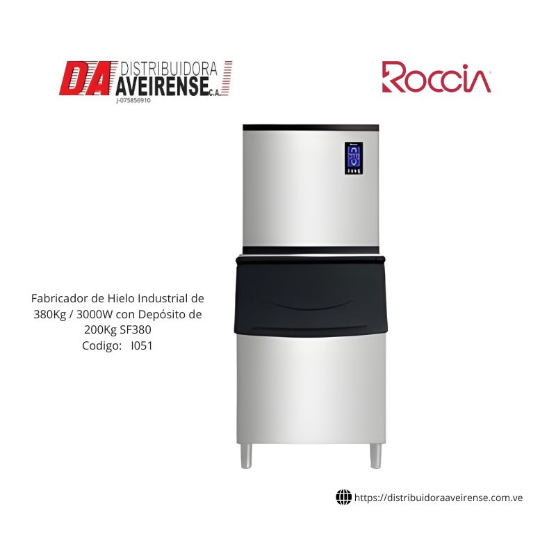 Fabricador de Hielo Industrial de 380Kg / 3000W con Depósito de 200Kg SF380.