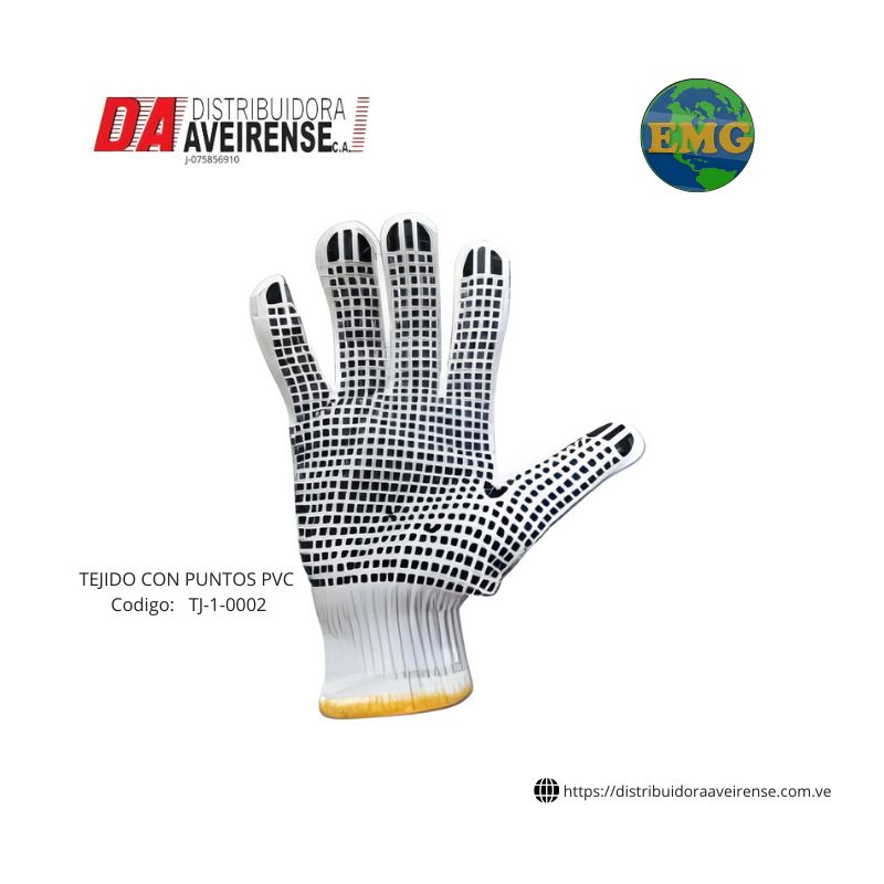 Guante TEJIDO CON PUNTOS PVC, Color  Blanco.