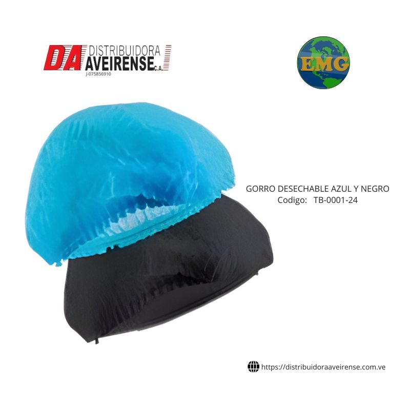 GORRO DESECHABLE AZUL Y NEGRO. PAQUETE 100 UNIDADES 