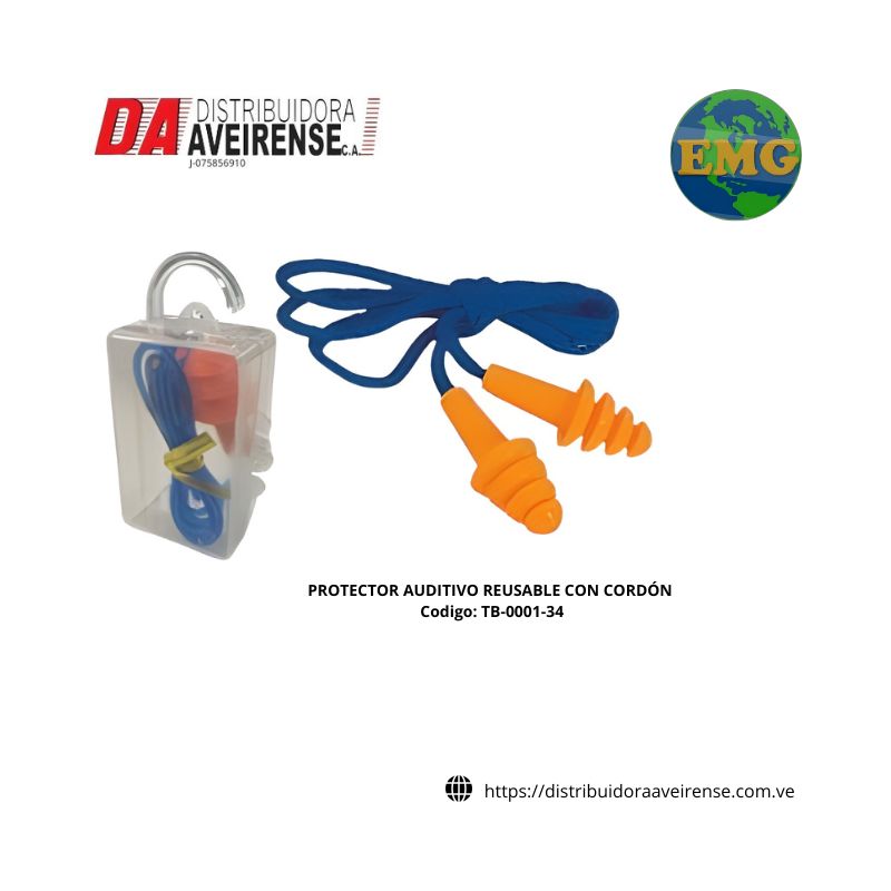 PROTECTOR AUDITIVO REUSABLE CON CORDÓN. AJUSTES TRES PASES