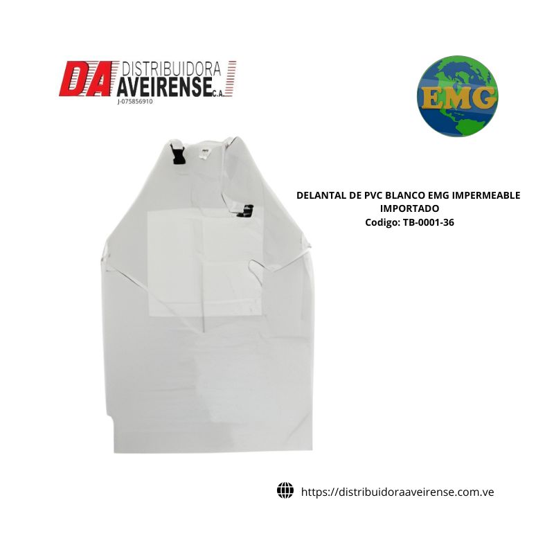 DELANTAL DE PVC BLANCO EMG IMPERMEABLE IMPORTADO. 70x110 cm 