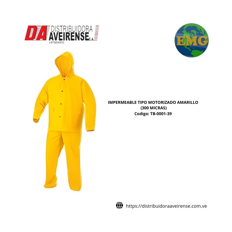 IMPERMEABLE TIPO MOTORIZADO AMARILLO (300 MICRAS).