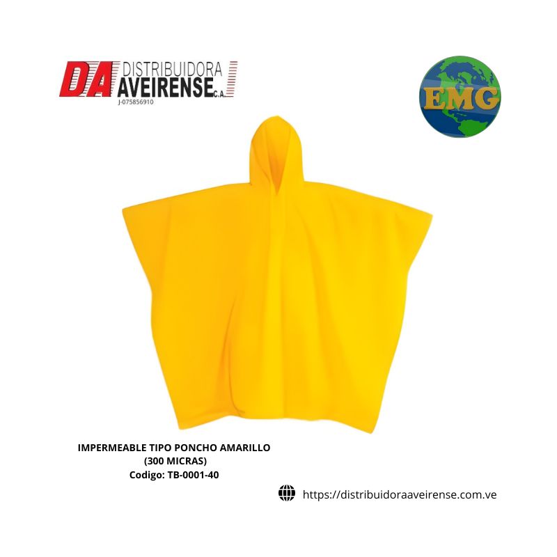 IMPERMEABLE TIPO PONCHO AMARILLO (300 MICRAS).
