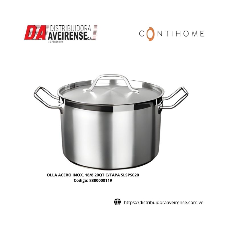OLLA ACERO INOX. 18/8 20QT C/TAPA SLSPS020.