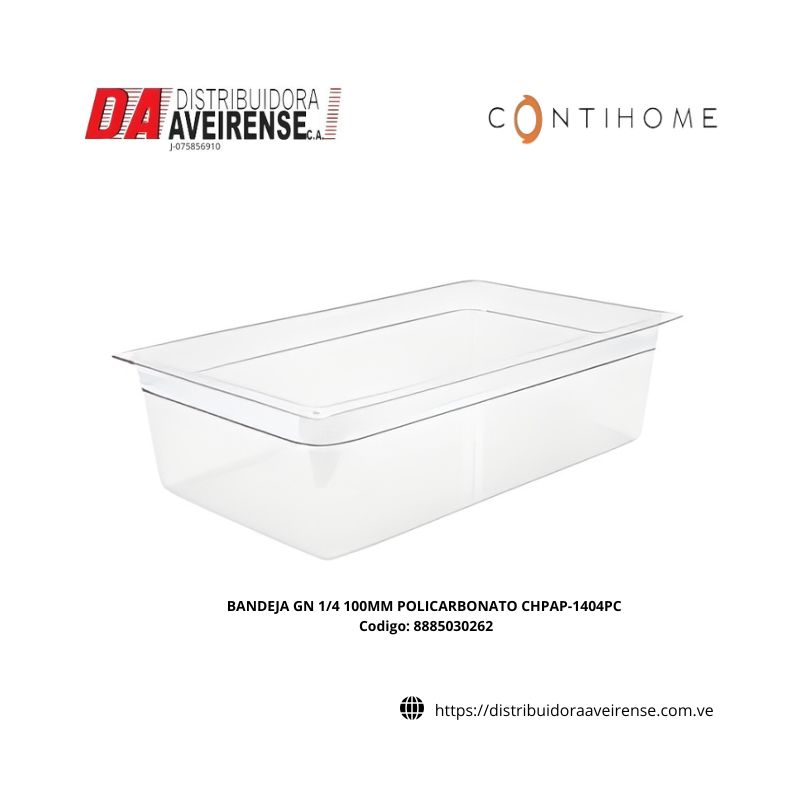 BANDEJA GN 1/4 100MM POLICARBONATO CHPAP-1404PC.