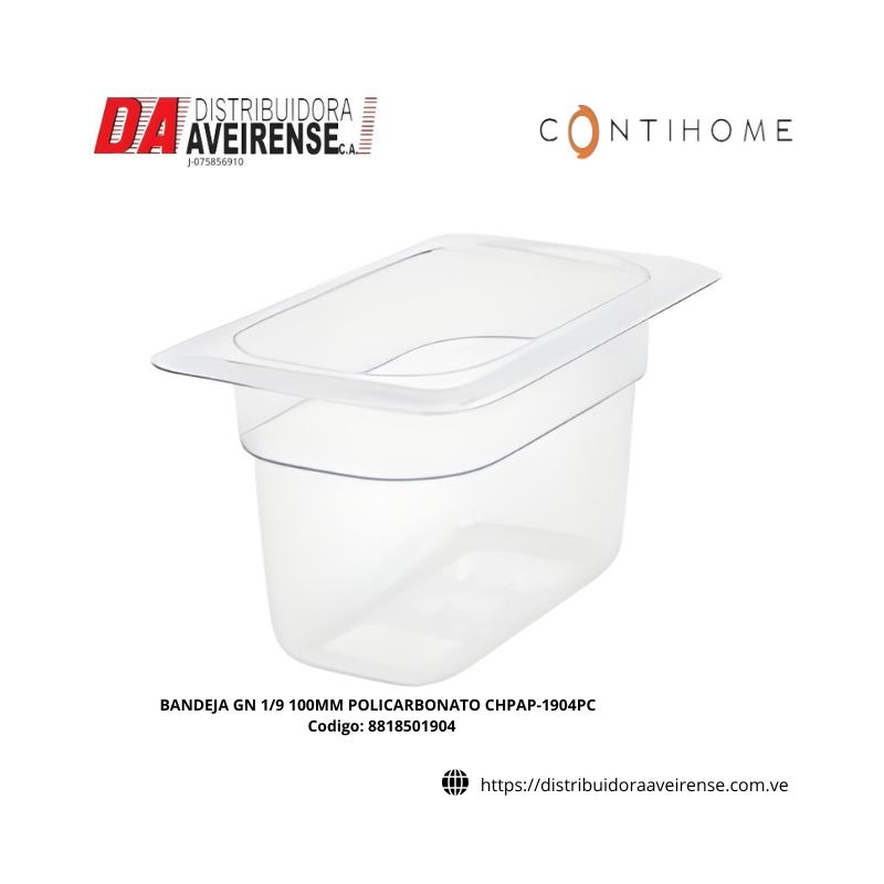 BANDEJA GN 1/9 100MM POLICARBONATO CHPAP-1904PC.