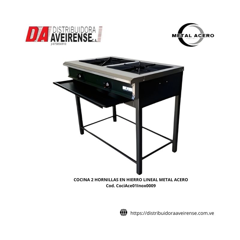 COCINA 2 HORNILLAS EN HIERRO, METAL ACERO. parrilla en fundicion 40x40