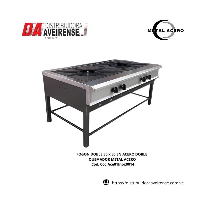 FOGON DOBLE 50 x 50 EN ACERO DOBLE QUEMADOR METAL ACERO.