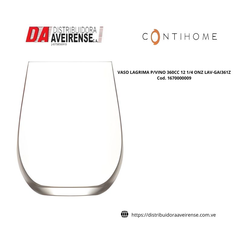 VASO LAGRIMA P/VINO 360CC 12 1/4 ONZ LAV-GAI361Z., caja de 48 unidad , precio por unidad