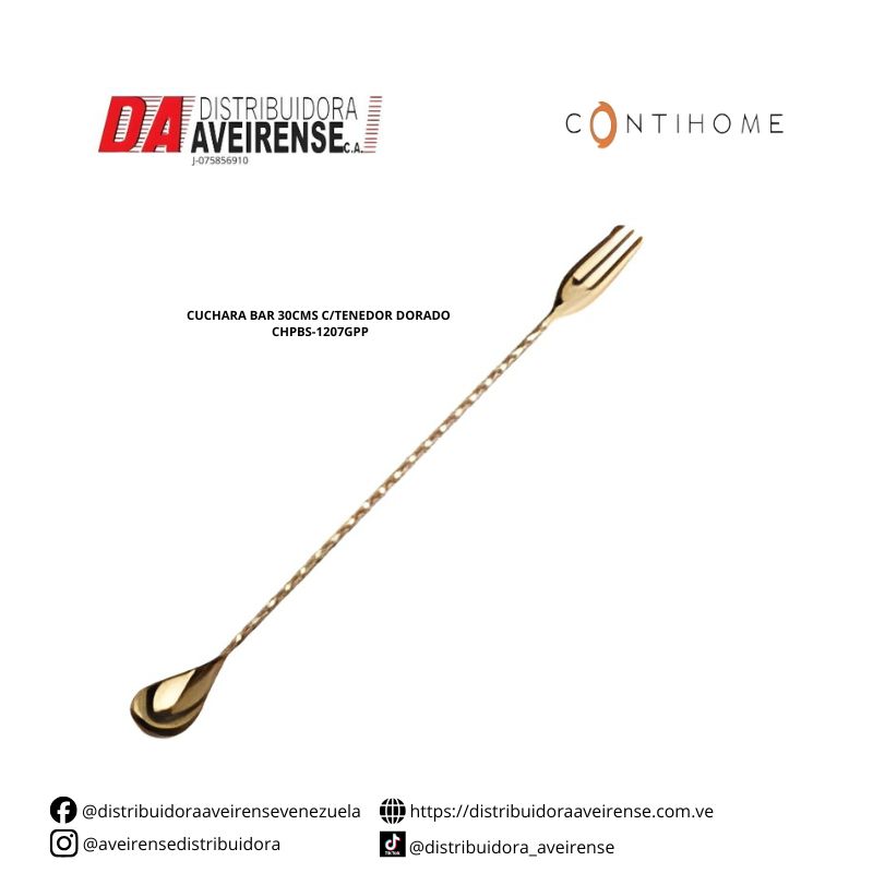 CUCHARA BAR 30CMS C/TENEDOR DORADO CHPBS-1207GP.