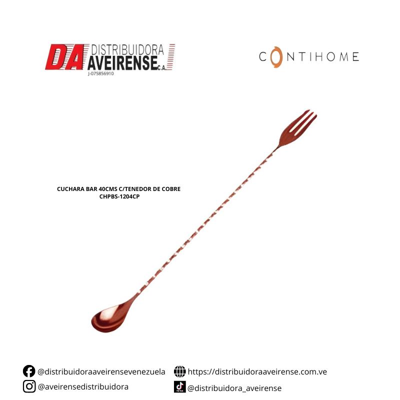 CUCHARA BAR 40CMS C/TENEDOR DE COBRE CHPBS-1204CP.