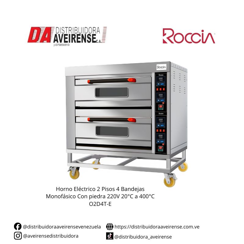 Horno Eléctrico 2 Pisos 4 Bandejas Trifasico Con piedra 220V 20°C a 400°C O2D4T-E