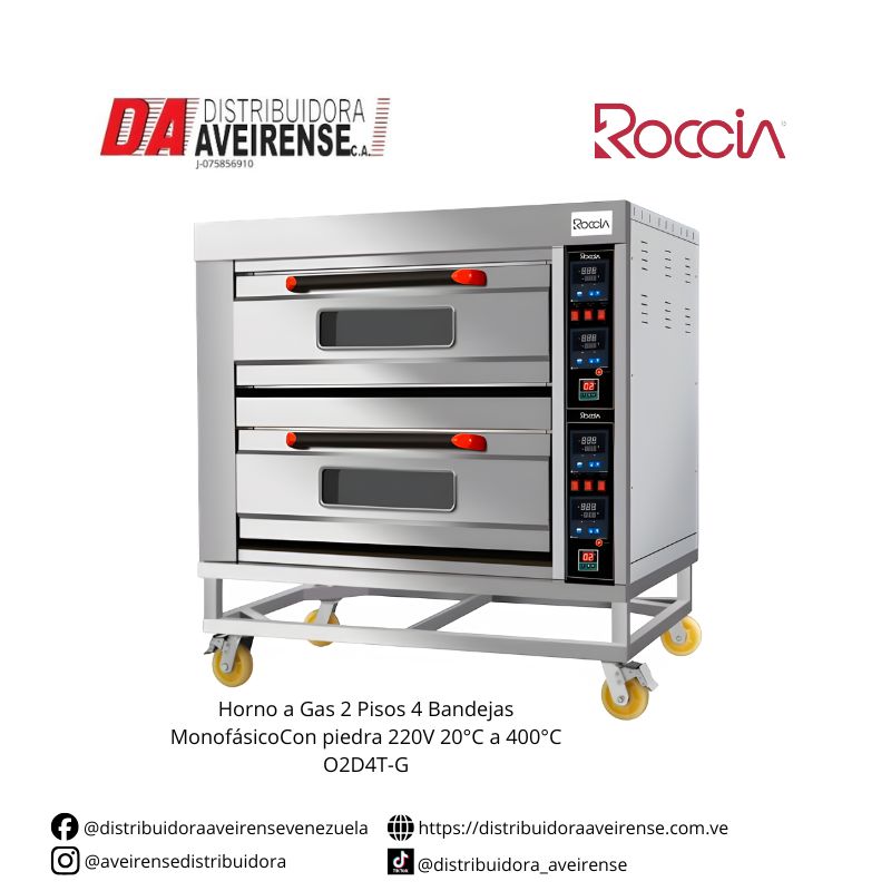 Horno a Gas 2 Pisos 4 Bandejas MonofásicoCon piedra 220V 20°C a 400°C O2D4T-G.