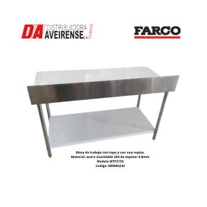 MESA DE TRABAJO AC/INOX CON TOPE Y UNA REPISA 15000X700X850