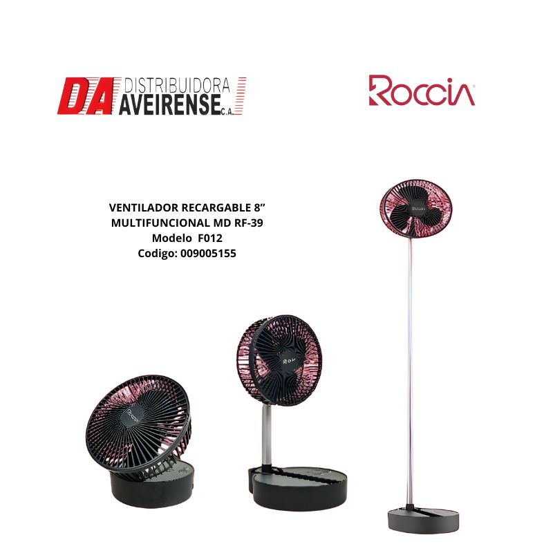 VENTILADOR RECARGABLE 8” MULTIFUNCIONAL MD RF-39