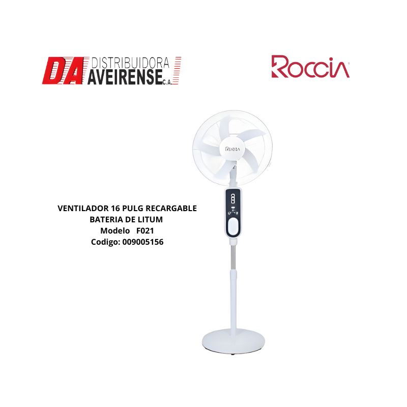 VENTILADOR 16 PULG RECARGABLE BATERIA DE LITUM LIFE P04 MARCA ROCCIA
